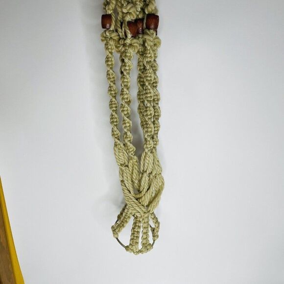 Macrame Plant Hanger Woven White Wood Beads 36" Long Vintage BOHO MCM - Picture 11 of 11